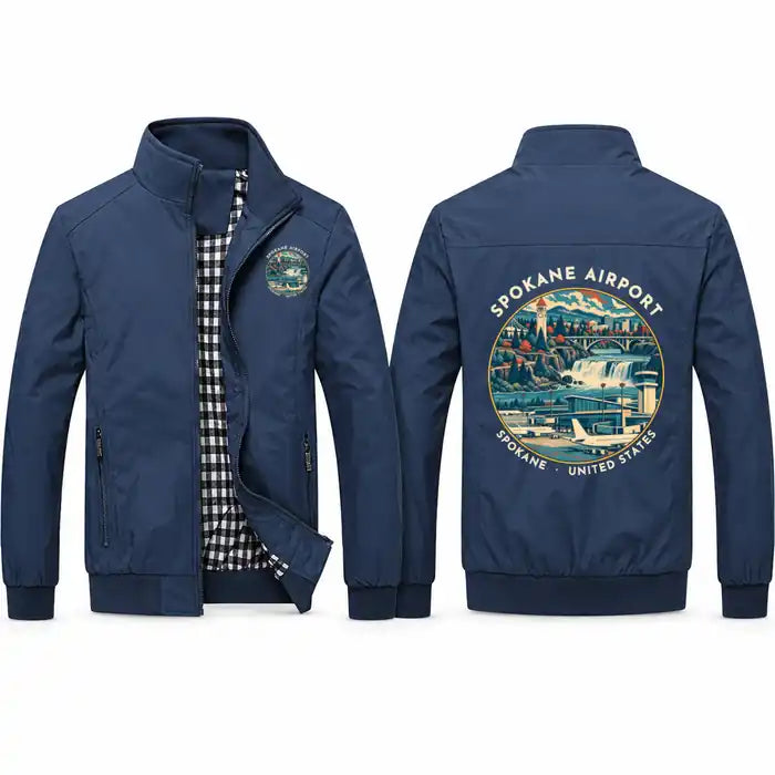 Spokane International Airport (GEG) Stylish Jackets - Stand Collar - Badge - Navy Blue