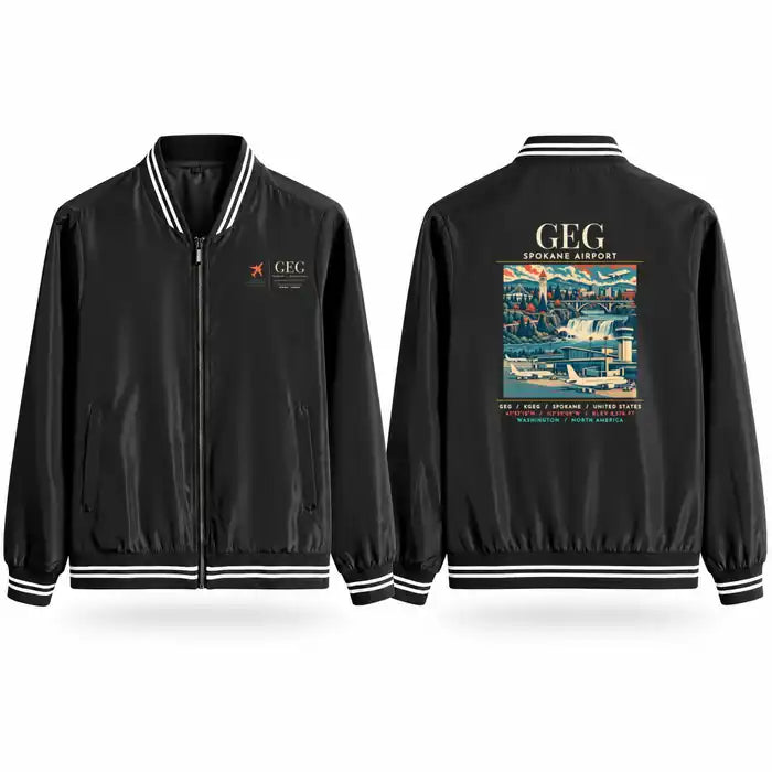 Spokane International Airport (GEG) Stylish Jackets - Baseball Collar - Poster - Black