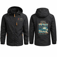 Thumbnail for Spokane International Airport (GEG) Stylish Jackets - Hooded Windbreaker - Poster - Black