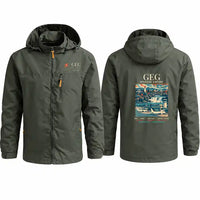 Thumbnail for Spokane International Airport (GEG) Stylish Jackets - Hooded Windbreaker - Poster - Olive Green