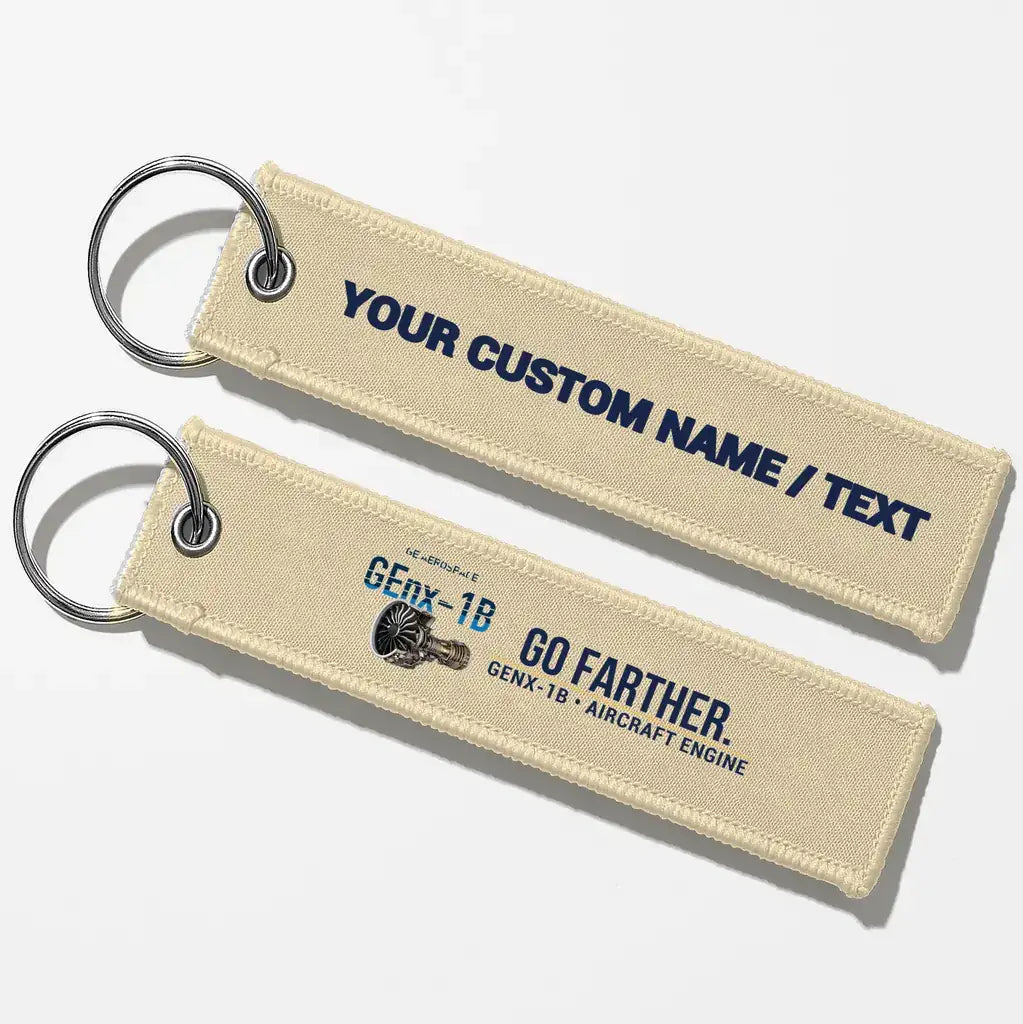 GE GEnx-1B Engine Aviator Key Chains - Beige - Personalized