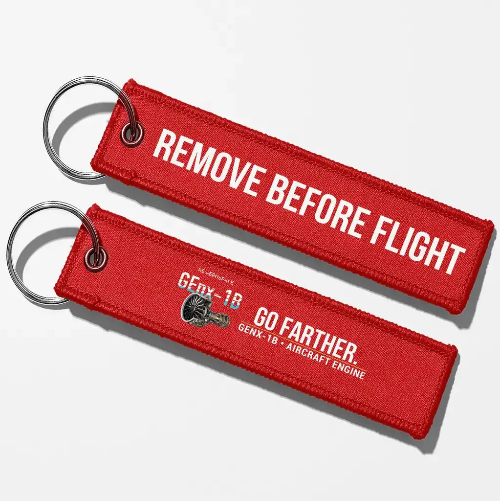 GE GEnx-1B Engine Aviator Key Chains - Red - Remove Before Flight