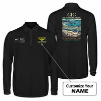 Thumbnail for Rio de Janeiro Galeao Antonio Carlos Jobim Airport (GIG) Premium Polo T-Shirts - Poster + Name - Long Sleeve - Black