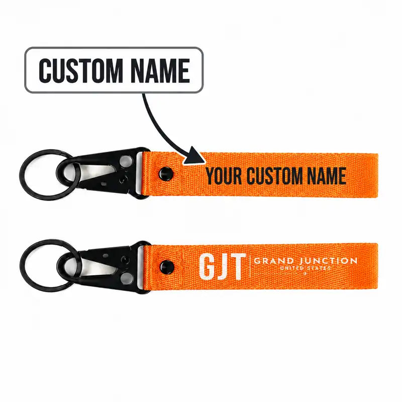 Grand Junction Regional Airport (GJT) Hawk-Shaped Key Chains - Hawk Key Chain - Tag - Orange + NAME