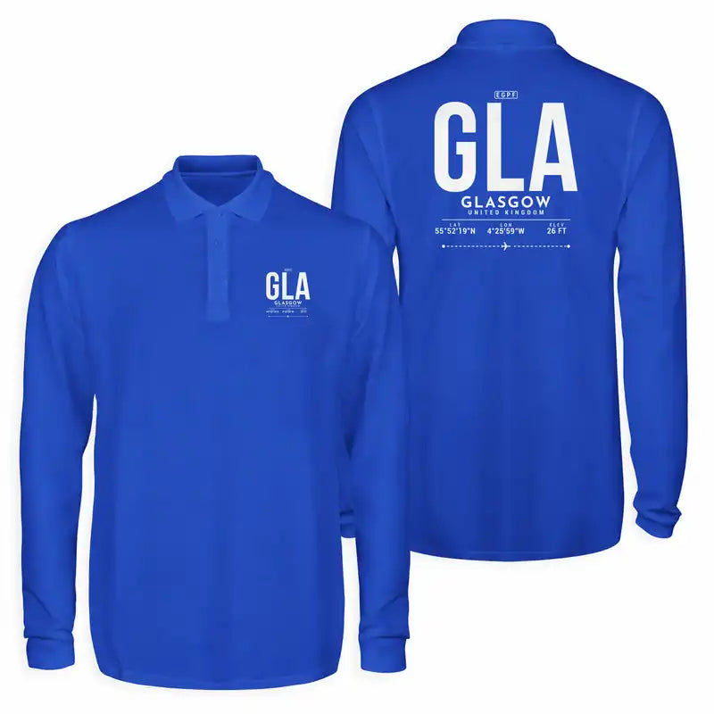 Glasgow Airport (GLA) Premium Polo T-Shirts - Tag - Long Sleeve - Blue