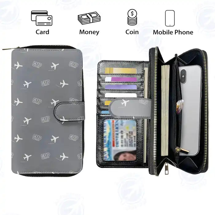 Gimpo International Airport (GMP) Leather Wallets - Zip Long Wallet - Pattern - Gray