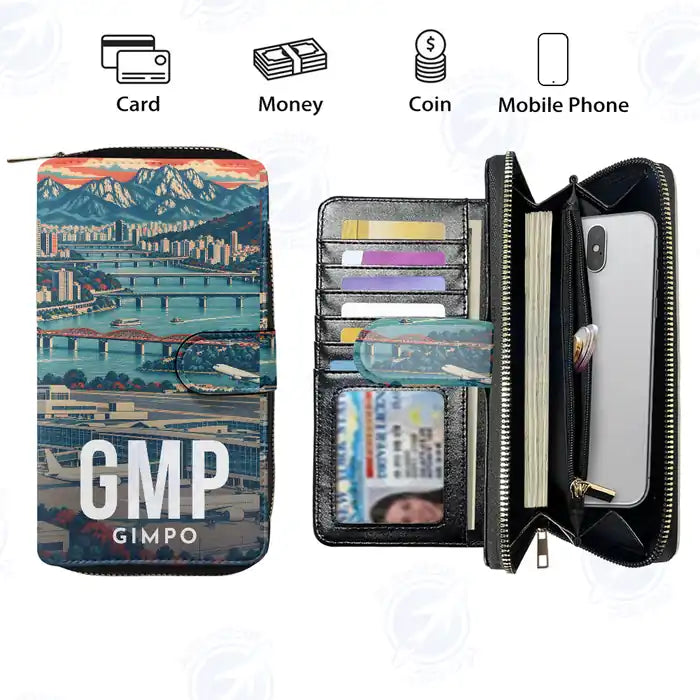Gimpo International Airport (GMP) Leather Wallets - Zip Long Wallet - Scene