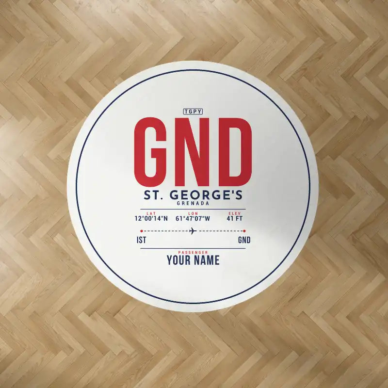 Maurice Bishop International Airport (GND) Carpets - Carpet Round - ID Tag + Name - White V2