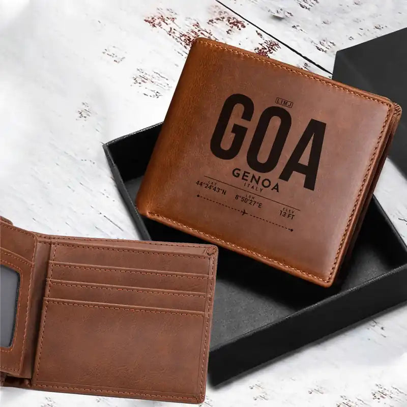Genoa Cristoforo Colombo Airport (GOA) Leather Wallets - Laser Leather Wallet - Tag