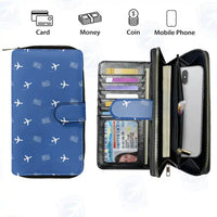 Thumbnail for Genoa Cristoforo Colombo Airport (GOA) Leather Wallets - Zip Long Wallet - Pattern - Blue