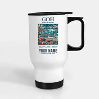 Thumbnail for Nuuk International Airport (GOH) Travel Mugs - Poster + Name - Stainless Steel with Holder - White