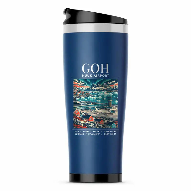 Nuuk International Airport (GOH) Travel Mugs - Poster - Stainless Steel (No Holder) - Blue