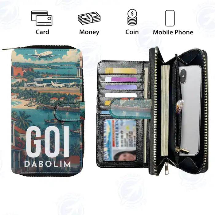 Goa International Airport Dabolim (GOI) Leather Wallets - Zip Long Wallet - Scene