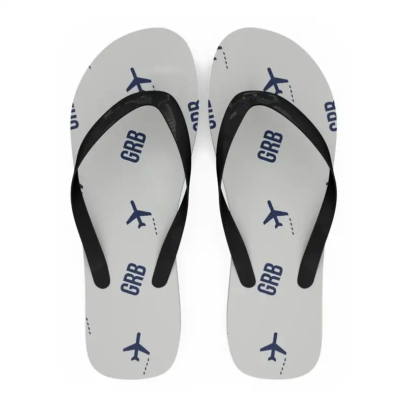 Green Bay–Austin Straubel International Airport (GRB) Slippers & Flip Flops - Slippers - Flip Flops - Pattern - White