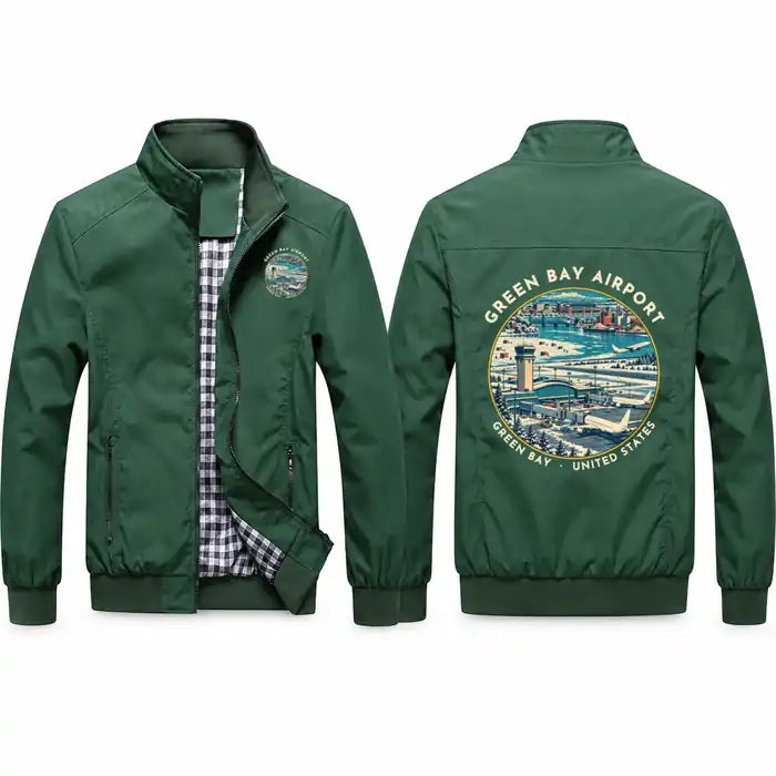 Green Bay–Austin Straubel International Airport (GRB) Stylish Jackets - Stand Collar - Badge - Green