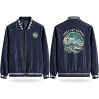 Thumbnail for Green Bay–Austin Straubel International Airport (GRB) Stylish Jackets - Baseball Collar - Badge - Navy Blue