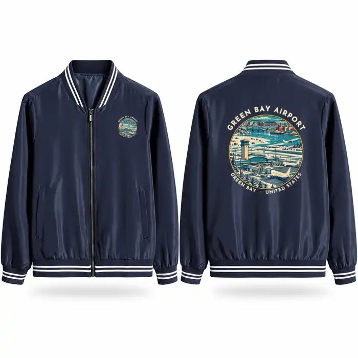 Green Bay–Austin Straubel International Airport (GRB) Stylish Jackets - Baseball Collar - Badge - Navy Blue