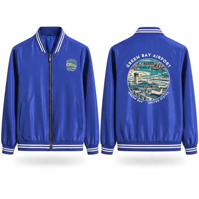 Green Bay–Austin Straubel International Airport (GRB) Stylish Jackets - Baseball Collar - Badge - Royal Blue