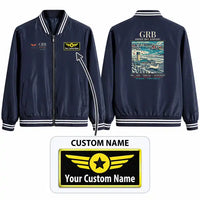 Thumbnail for Green Bay–Austin Straubel International Airport (GRB) Stylish Jackets - Baseball Collar - Poster + Name - Navy Blue