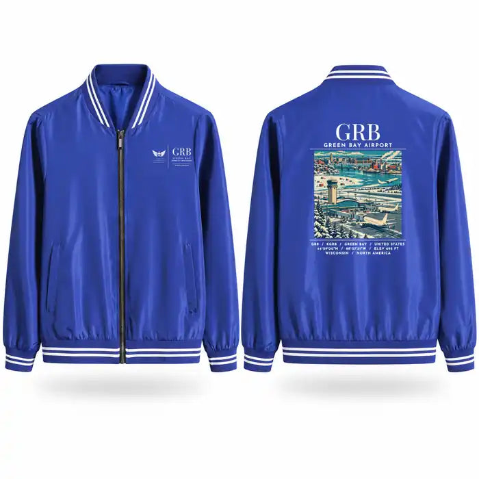Green Bay–Austin Straubel International Airport (GRB) Stylish Jackets - Baseball Collar - Poster - Royal Blue