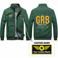 Thumbnail for Green Bay–Austin Straubel International Airport (GRB) Stylish Jackets - Stand Collar - Tag + Name - Green