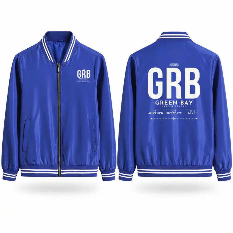 Green Bay–Austin Straubel International Airport (GRB) Stylish Jackets - Baseball Collar - Tag - Royal Blue