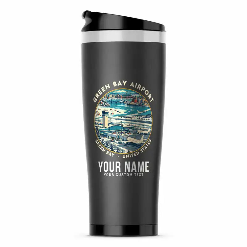 Green Bay–Austin Straubel International Airport (GRB) Travel Mugs - Badge + Name - Stainless Steel (No Holder) - Gray