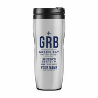 Thumbnail for Green Bay–Austin Straubel International Airport (GRB) Travel Mugs - ID Tag + Name - Plastic (No Holder) - Light Gray
