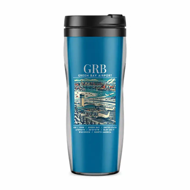Green Bay–Austin Straubel International Airport (GRB) Travel Mugs - Poster - Plastic (No Holder) - Light Blue