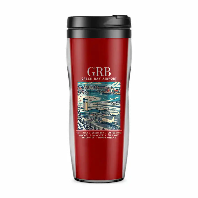 Green Bay–Austin Straubel International Airport (GRB) Travel Mugs - Poster - Plastic (No Holder) - Red