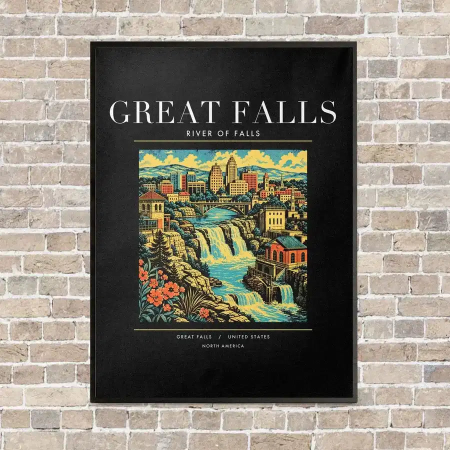 GREAT FALLS - Poster - Canvas Framed - Black