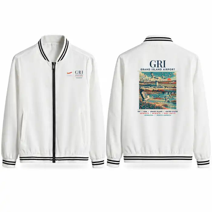 Central Nebraska Regional Airport (GRI) Stylish Jackets - Baseball Collar - Poster - White