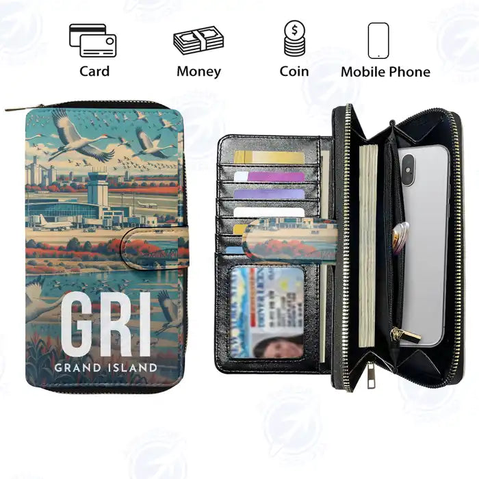 Central Nebraska Regional Airport (GRI) Leather Wallets - Zip Long Wallet - Scene