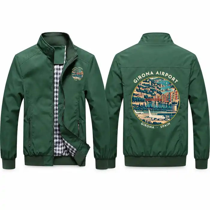 Girona–Costa Brava Airport (GRO) Stylish Jackets - Stand Collar - Badge - Green