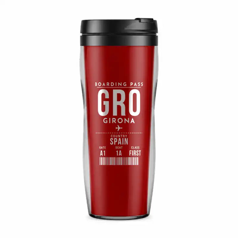 Girona–Costa Brava Airport (GRO) Travel Mugs - Boarding Pass - Plastic (No Holder) - Red