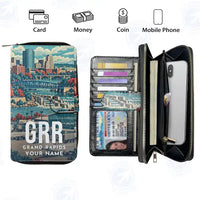 Thumbnail for Gerald R. Ford International Airport Grand Rapids (GRR) Leather Wallets - Zip Long Wallet - Scene + Name