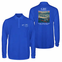 Thumbnail for Sao Paulo Guarulhos International Airport (GRU) Premium Polo T-Shirts - Poster - Long Sleeve - Blue