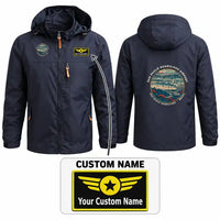 Thumbnail for Sao Paulo Guarulhos International Airport (GRU) Stylish Jackets - Hooded Windbreaker - Badge + Name - Navy Blue
