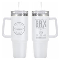 Thumbnail for Federico García Lorca Granada-Jaén Airport (GRX) Stainless Steel Mugs - Boarding Pass + Custom Back - 40oz Car Mug - White