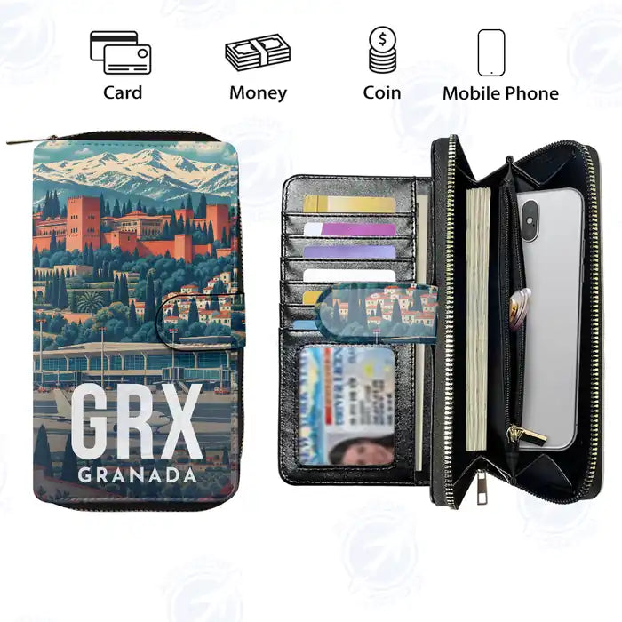 Federico García Lorca Granada-Jaén Airport (GRX) Leather Wallets - Zip Long Wallet - Scene