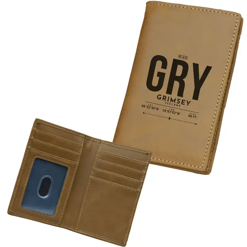 Grimsey Airport (GRY) Leather Wallets - Card Holder Wallet - Light - Tag