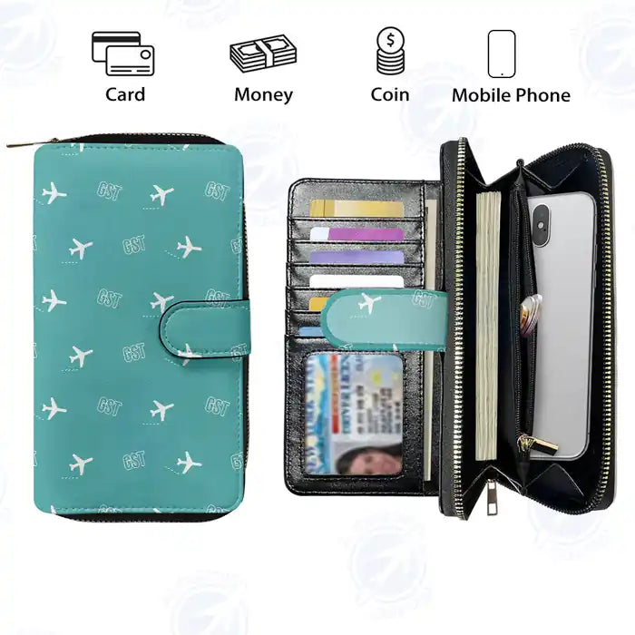 Gustavus Airport (GST) Leather Wallets - Zip Long Wallet - Pattern - Turquoise