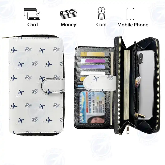 Great Falls International Airport (GTF) Leather Wallets - Zip Long Wallet - Pattern - White