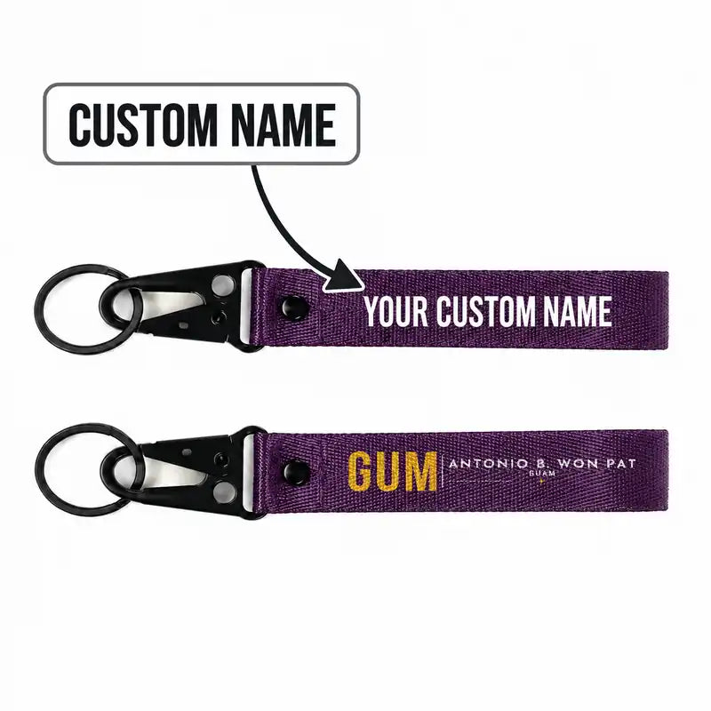 Antonio B. Won Pat International Airport (GUM) Hawk-Shaped Key Chains - Hawk Key Chain - Tag - Purple + NAME