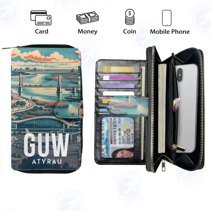 Atyrau Airport (GUW) Leather Wallets - Zip Long Wallet - Scene