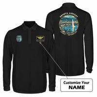 Thumbnail for Geneva Airport (GVA) Premium Polo T-Shirts - Badge + Name - Long Sleeve - Black