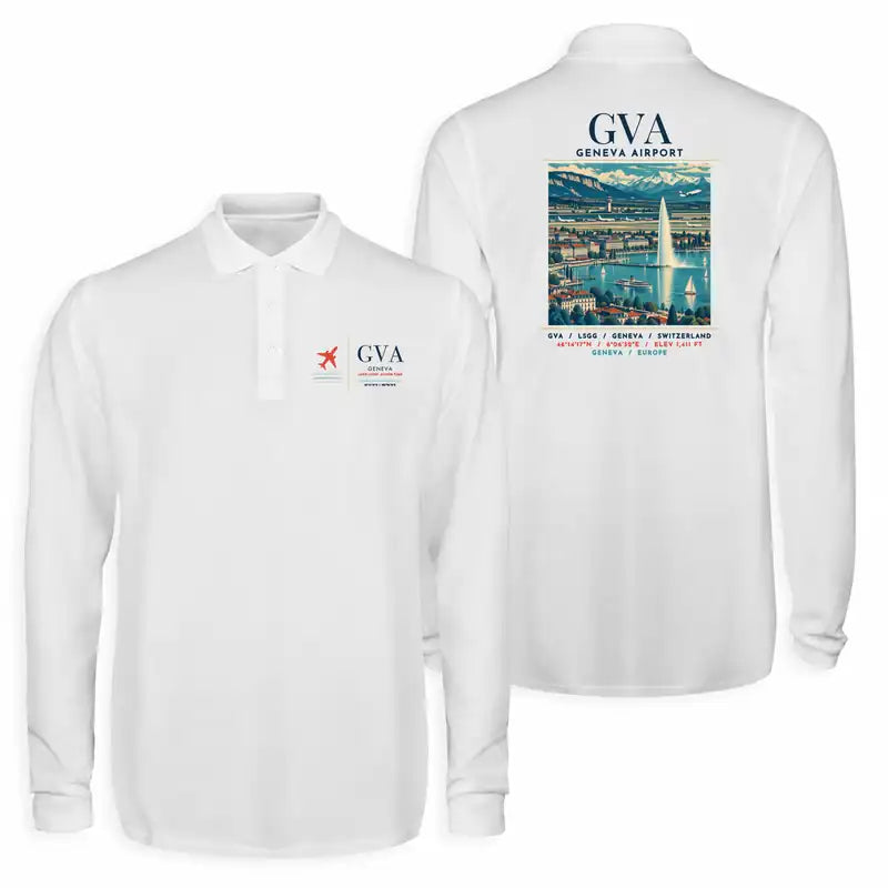 Geneva Airport (GVA) Premium Polo T-Shirts - Poster - Long Sleeve - White
