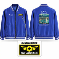 Thumbnail for Geneva Airport (GVA) Stylish Jackets - Baseball Collar - Poster + Name - Royal Blue