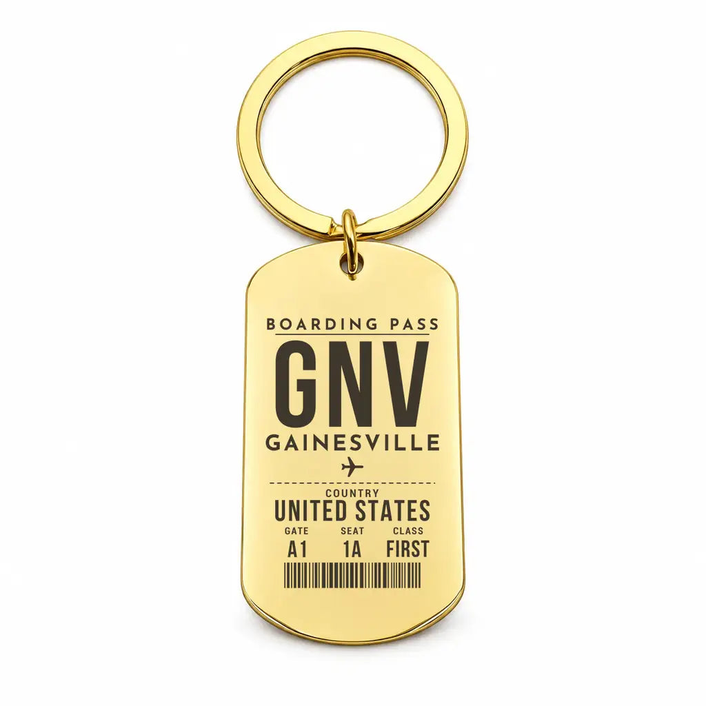 Gainesville Regional Airport GNV - Key Chain - Boarding Pass Style - Gold