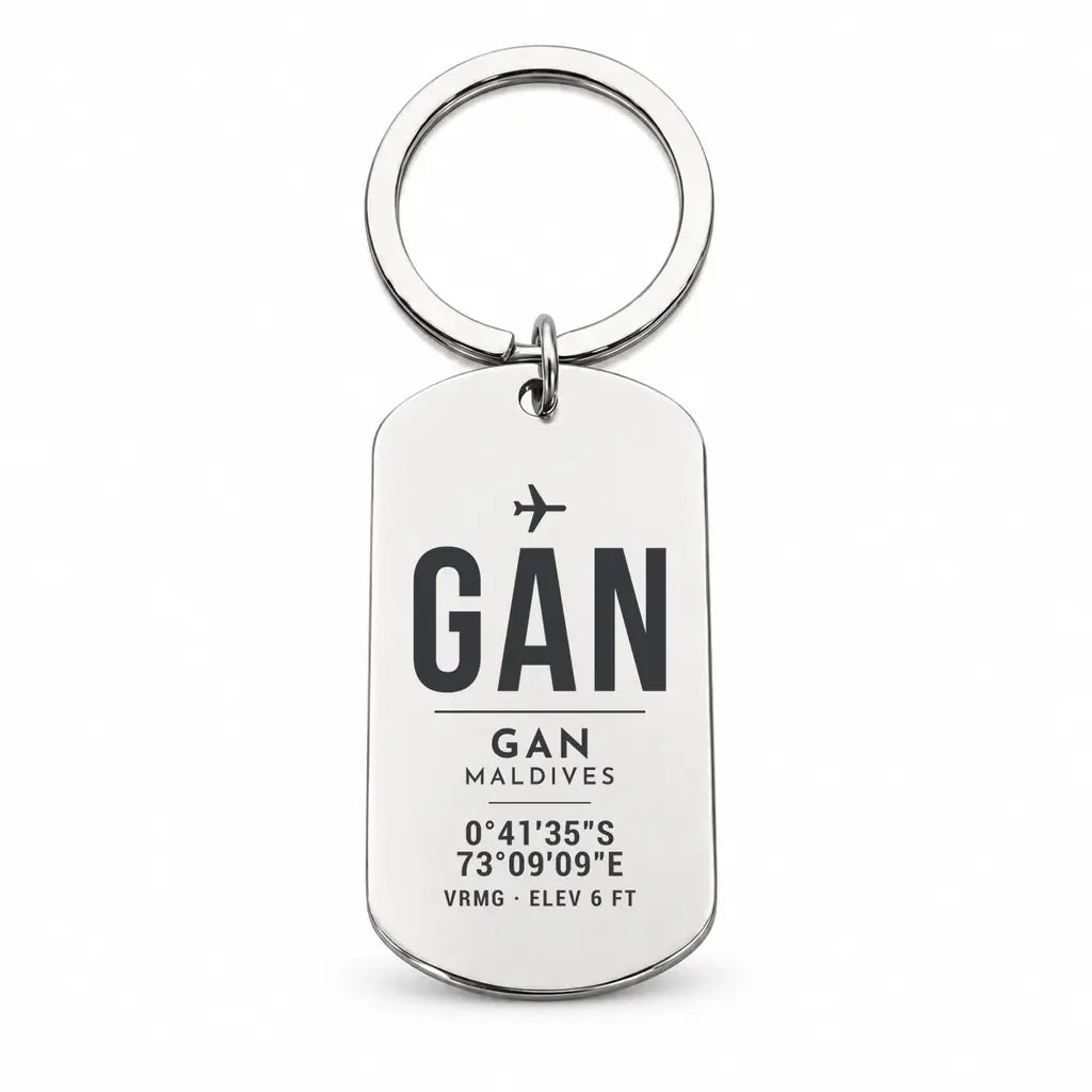 Gan Island Airport GAN - Key Chain - Original Design - Silver